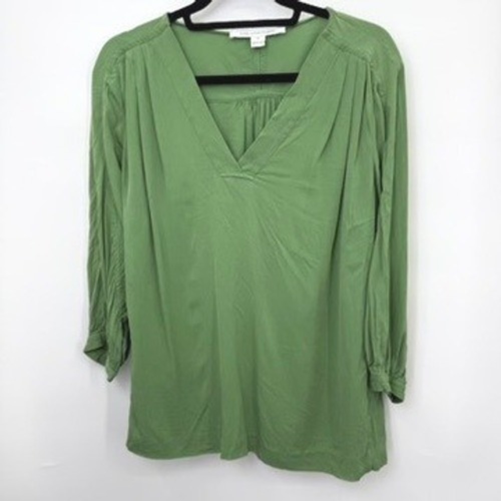 Diane von Furstenberg Blouse Women 12 Green Silk Old Money Quiet Luxury Chic